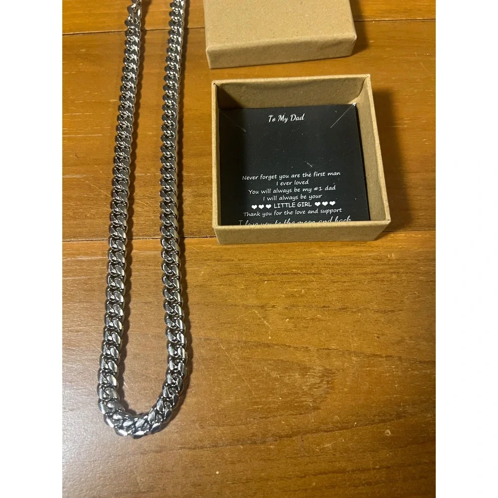 Joycuff Mens Silver Cuban‎ Link Chain Necklace To My Dad Gift Box Curb Chain